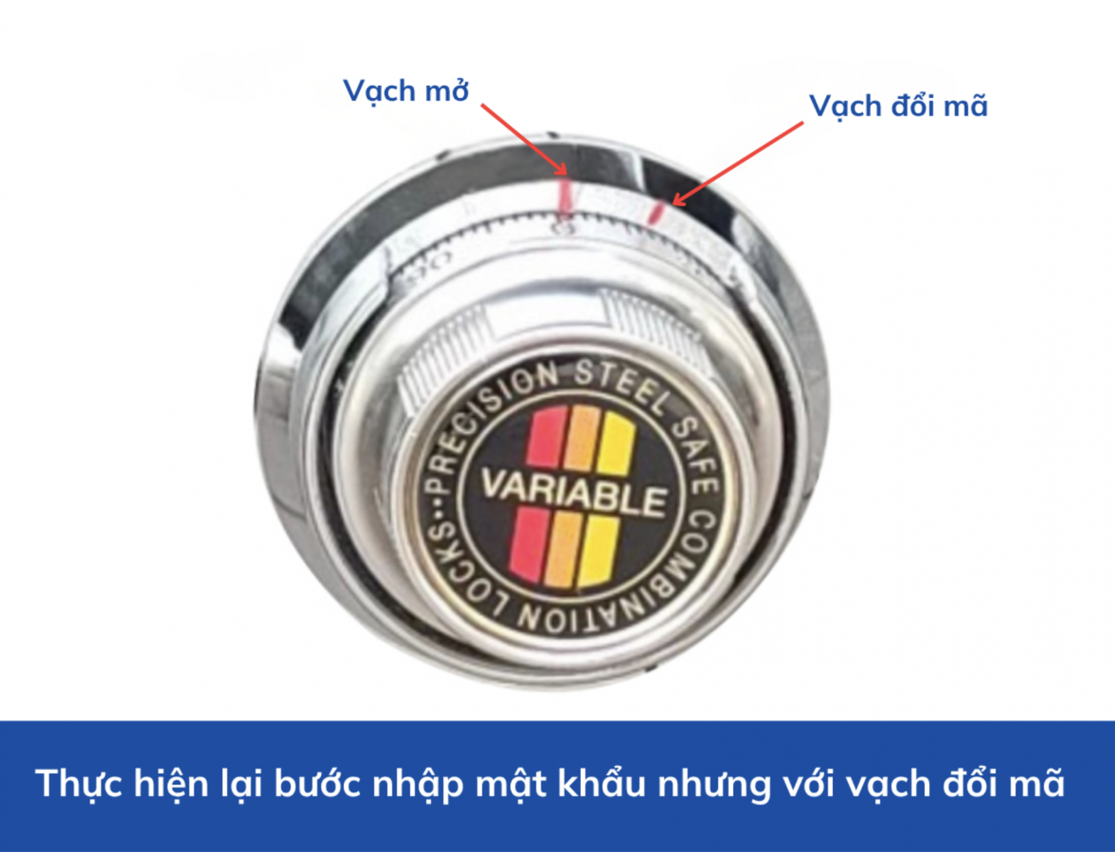 Thực hiện lại thao tác mở khóa cửa nhưng với vạch đổi mã, không phải vạch mở két